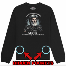 Never Old Enough to Know Better Old Guys Riding Bikes"Stealth" zip pocket Sweatshirt - Fat Skeleton UK