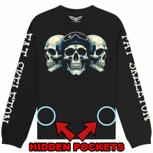 Fat Skeleton 3 SKULLS "Stealth" zip pocket Sweatshirt - Fat Skeleton UK