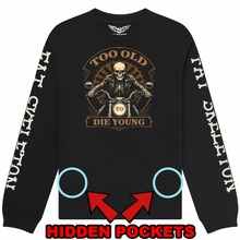 Fat Skeleton Too Old to Die Young "Stealth" zip pocket Sweatshirt - Fat Skeleton UK