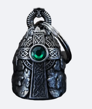 Celtic Cross with Green Crystal Motorcycle Guardian Angel Bell - Fat Skeleton UK