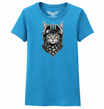 Blue Helmet Biker Kitty Ladies Softstyle T Shirt