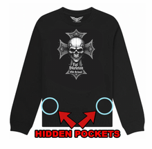 Fat Skeleton Old School Biker Cross "Stealth" zip pocket Sweatshirt