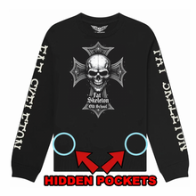 Fat Skeleton Old School Biker Cross "Stealth" zip pocket Sweatshirt