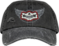 Fat Skeleton Skull Jaw Wings logo Distressed Baseball Cap