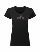 Ladies Biker Multi Coloured Chopper Rhinestone Stud T Shirt