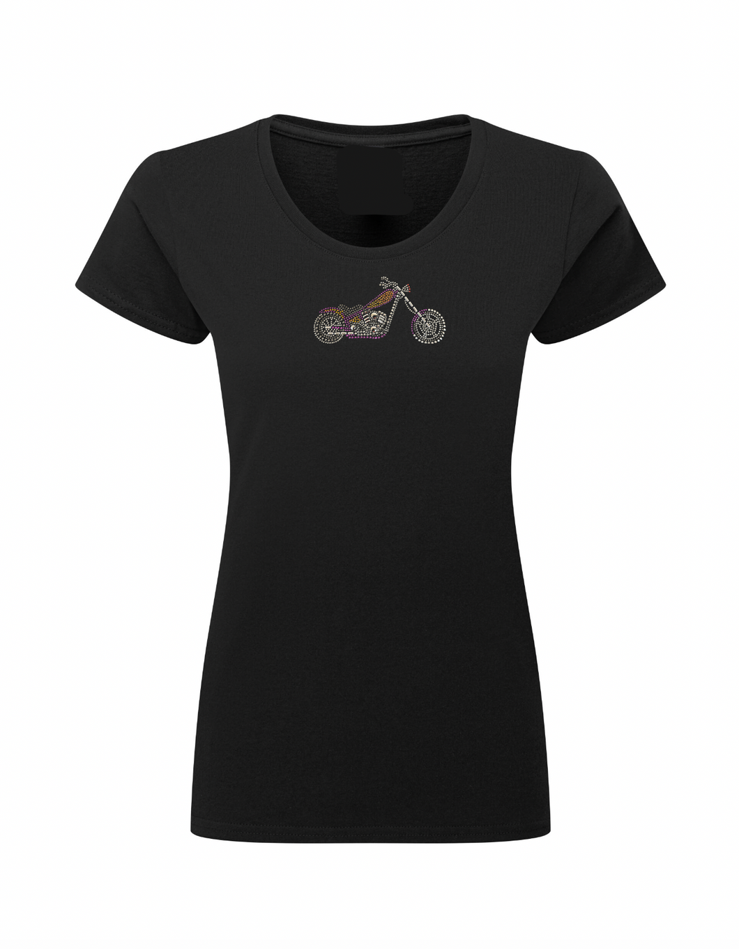 Ladies Biker Multi Coloured Chopper Rhinestone Stud T Shirt