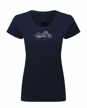 Ladies Biker Purple & Silver Cruiser Coloured Rhinestone Stud T Shirt