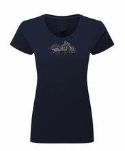 Ladies Biker Red & Silver Cruiser Coloured Rhinestone Stud T Shirt