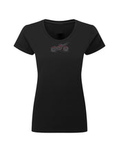 Ladies Biker Red Bike Coloured Rhinestone Stud T Shirt