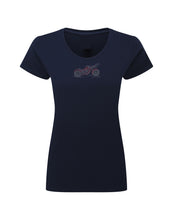 Ladies Biker Red Bike Coloured Rhinestone Stud T Shirt