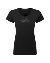 Ladies Biker Blue & Silver Cruiser Coloured Rhinestone Stud T Shirt