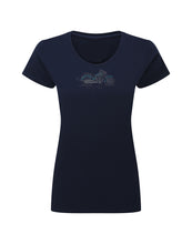 Ladies Biker Blue & Silver Cruiser Coloured Rhinestone Stud T Shirt