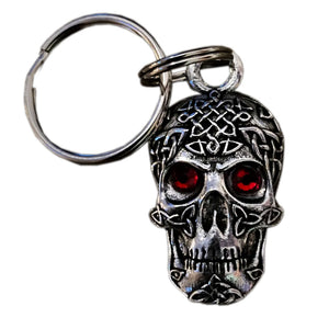 Celtic Skull with Red Crystal Eye Pewter Key Ring