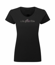 Ladies Biker Live Ride Red Coloured Rhinestone Stud T Shirt