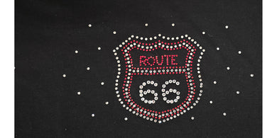 Ladies Route 66 Red Coloured Rhinestone Stud T Shirt