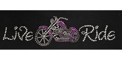 Ladies Biker Purple Live Ride Coloured Rhinestone Stud T Shirt
