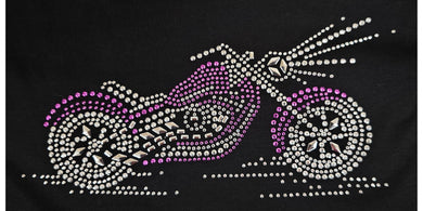 Ladies Biker Purple Bike Coloured Rhinestone Stud T Shirt