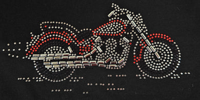 Ladies Biker Red & Silver Cruiser Coloured Rhinestone Stud T Shirt