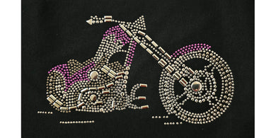 Old School Chopper Purple & Silver Rhinestone Stud Ladies Softstyle Pullover Hoodie