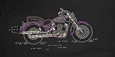 Ladies Biker Purple & Silver Cruiser Coloured Rhinestone Stud T Shirt
