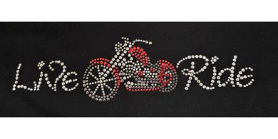 Ladies Biker Live Ride Red Coloured Rhinestone Stud T Shirt