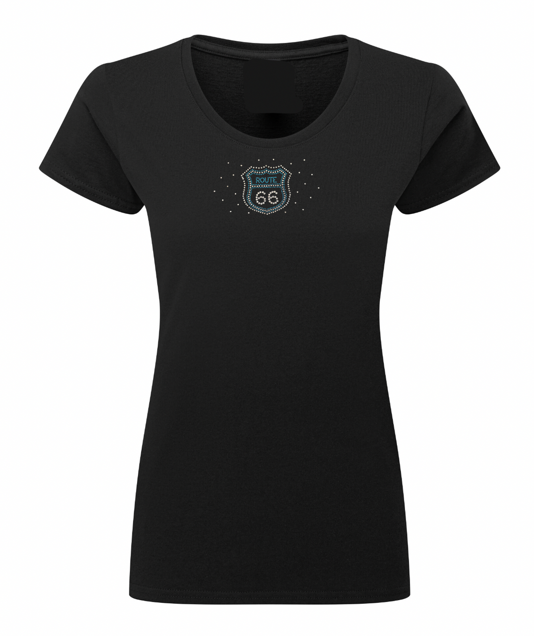 Ladies Route 66 Blue Coloured Rhinestone Stud T Shirt