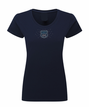 Ladies Route 66 Blue Coloured Rhinestone Stud T Shirt