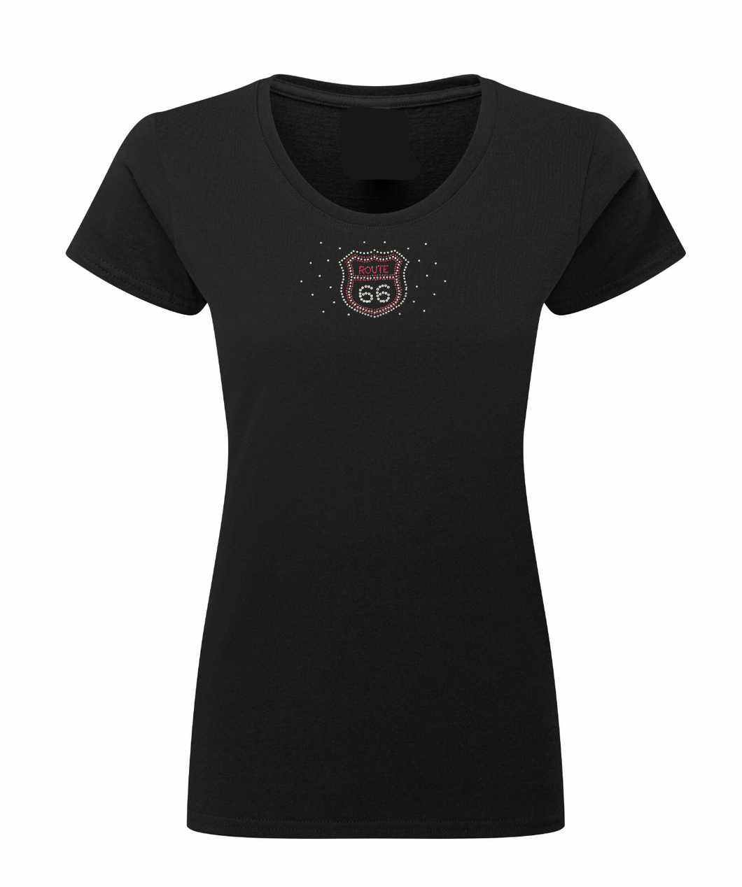 Ladies Route 66 Red Coloured Rhinestone Stud T Shirt