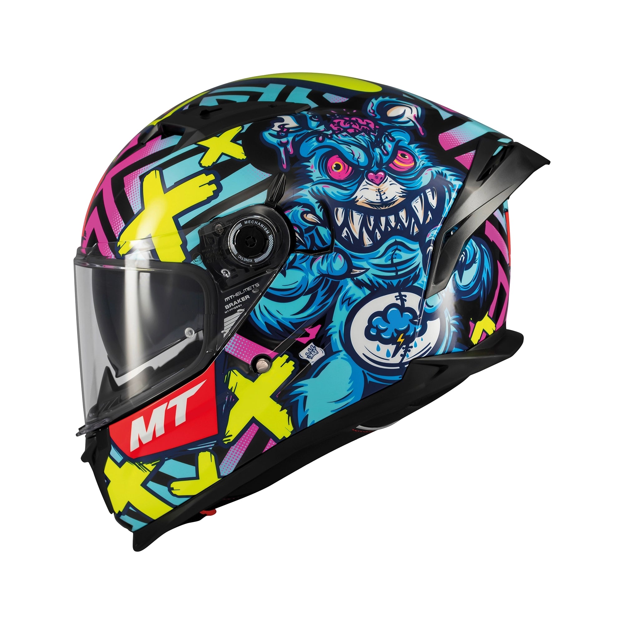 fat skeleton motorcycle helmets MT Braker Crazy Teddy Full Face Helmet APP25 Motorcycle Helmets with Inner Color:Chartreuse Spank