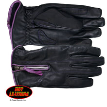 Ladies Purple trim leather Riding Gloves, Clothing Accessories - Fat Skeleton UK
