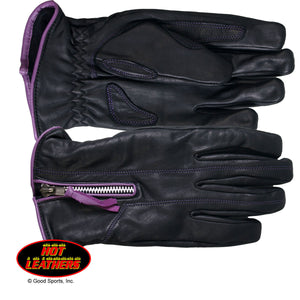 Ladies Purple trim leather Riding Gloves, Clothing Accessories - Fat Skeleton UK