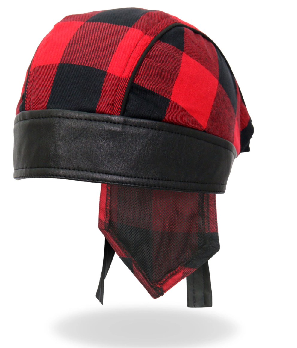 RED Check Flannel with Leather Trim Pre-Tied Zandana - Bandana