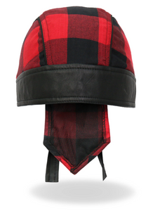 RED Check Flannel with Leather Trim Pre-Tied Zandana - Bandana