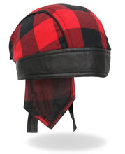 RED Check Flannel with Leather Trim Pre-Tied Zandana - Bandana