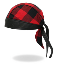 RED Check Flannel with Leather Trim Pre-Tied Zandana - Bandana