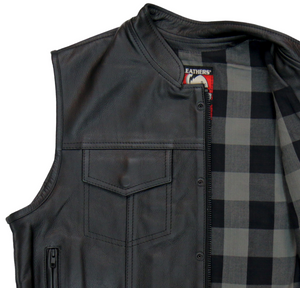 Grey Flannel Lined Club Style Leather Waistcoat / Cut by Hot Leathers
