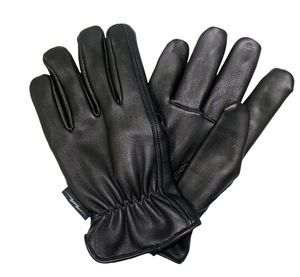 Soft Deerskin Black Leather Cruiser Gloves with Grey Check Flannel Lining