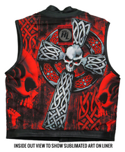 Celtic Cross & Skull Lined Club Style Leather Waistcoat / Cut by Hot Leathers