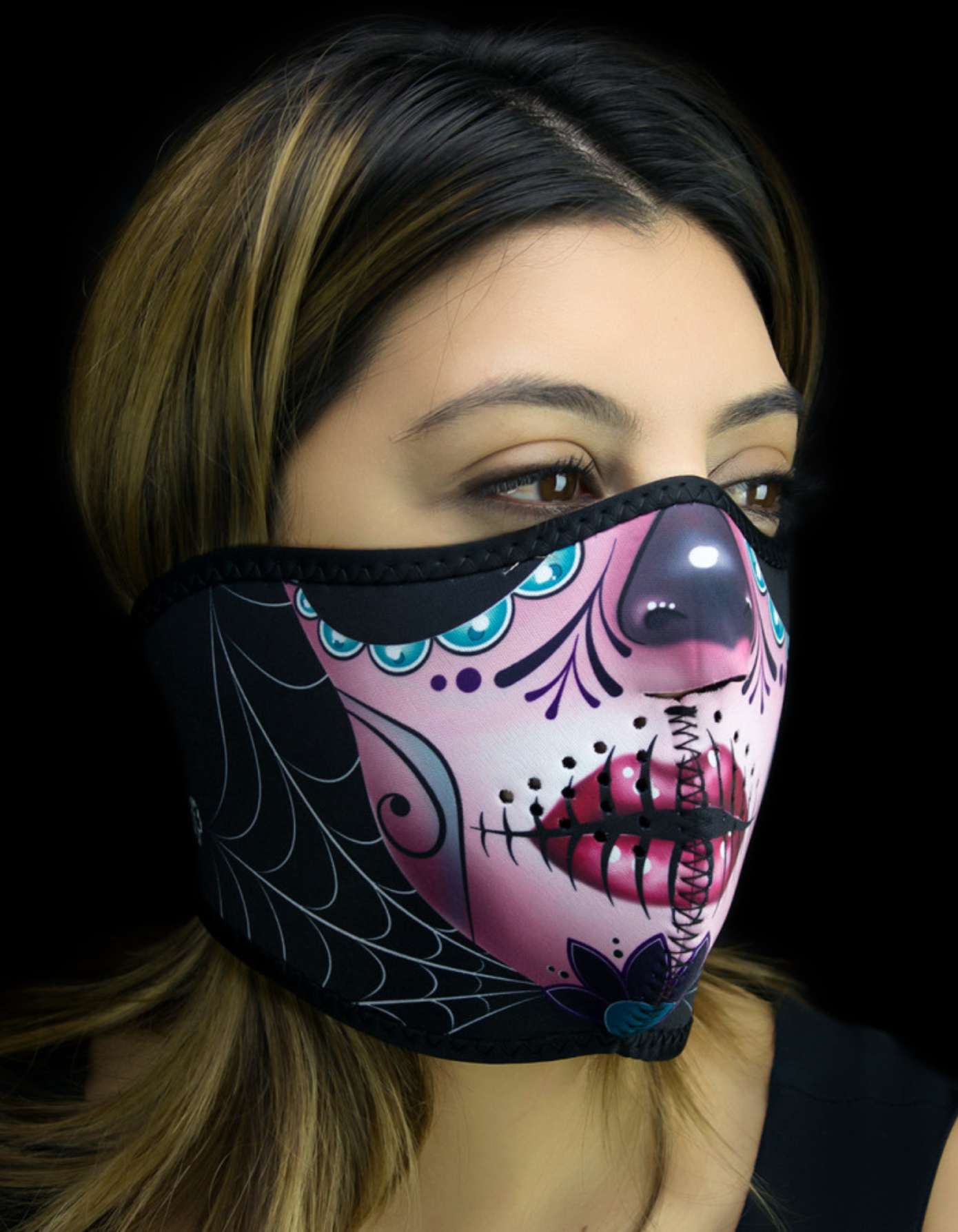 1/2 Masque Facial Néoprène ZANHEADGEAR Muerte Skull Moto - Quad