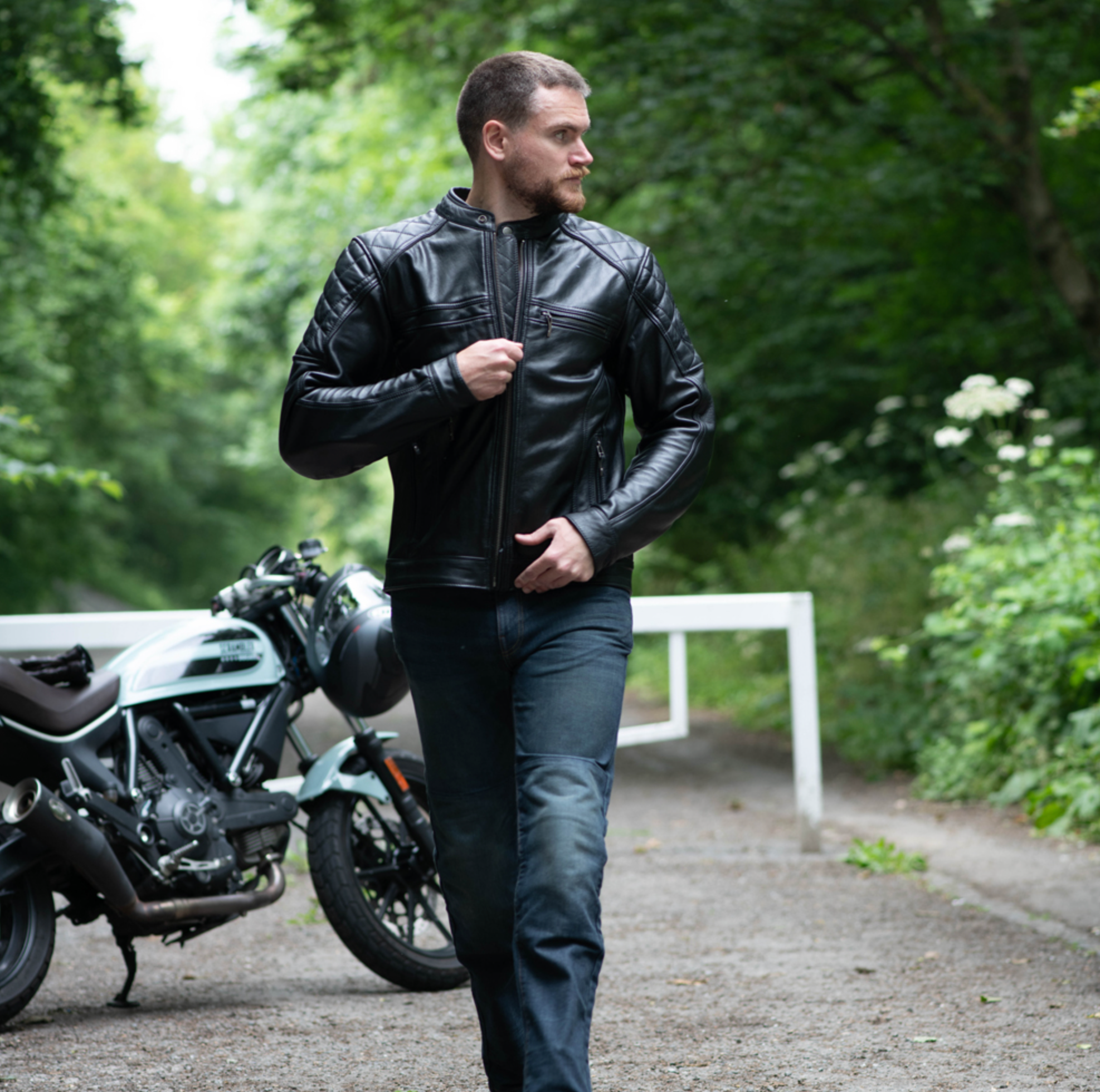 Mens black leather biker jacket uk online