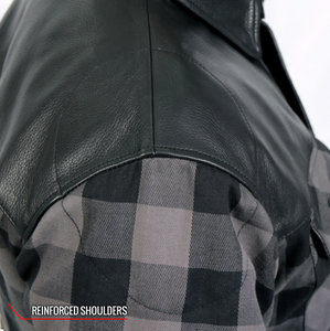 Hot Leathers Kevlar Reinforced Leather And Grey Check Flannel Jacket / Shirt