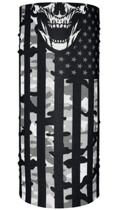 Zan Headwear Patriot Skull Black & White USA Flag Camo "Motley" Tube