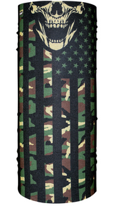 Zan Headwear Patriot Skull USA Flag Green Camo "Motley" Tube