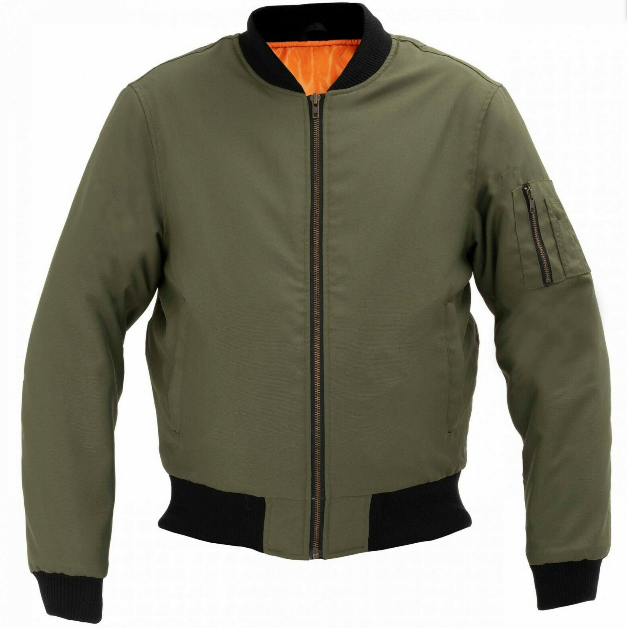 Kevlar Lined Olive Bomber Jacket with Elbow, Shoulder & Back