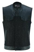 'Big Bloke' 6XL Denim & Leather (chest trim) Trim Outlaw Club Style Waistcoat / Cut by Vance Leathers USA