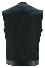 'Big Bloke' 6XL Denim & Leather (chest trim) Trim Outlaw Club Style Waistcoat / Cut by Vance Leathers USA