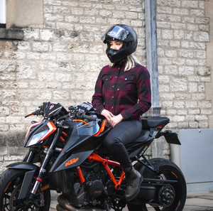 Ladies 'Kickback 2' Red Check Riding Shirt with Kevlar reinforcements & CE Armour by Oxford Products