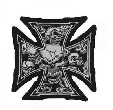 Lethal Threat Iron Cross and Skulls Large Sew on Patch LT30029