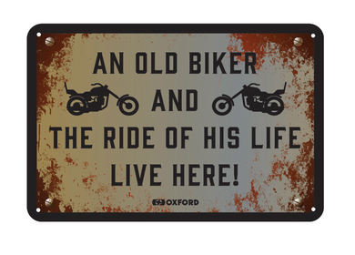 Old Biker & The Ride of his Life Live Here  Garage Metal Sign