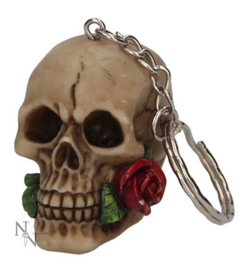 Rose from the Dead Biker Skull Keyring